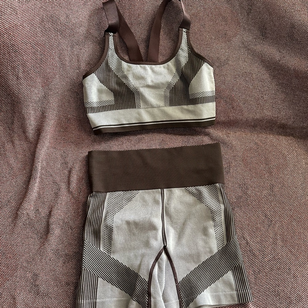 Brown and Gray Activewear Set